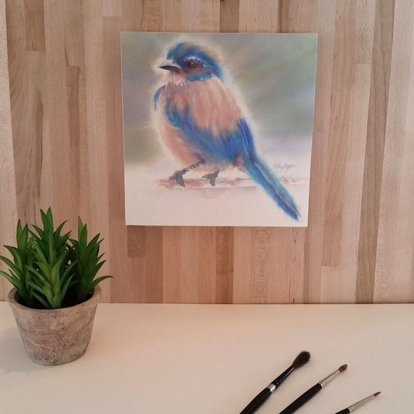 Bird Watercolor Print-Mounted on wood panel - Picture 1 of 5
